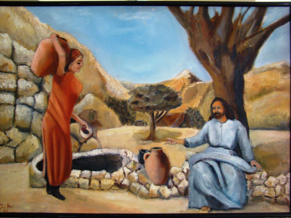 1024x768 Jesus And The Woman - The Woman At The Well Painting