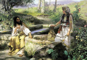 300x206 Large Jesus Christ Amp Woman At The Well Christian Painting Fine Art - The Woman At The Well Painting