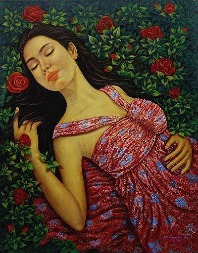 400x512 Signed Realist Painting Of A Sleeping Woman From Bali Rose - The Woman Painting