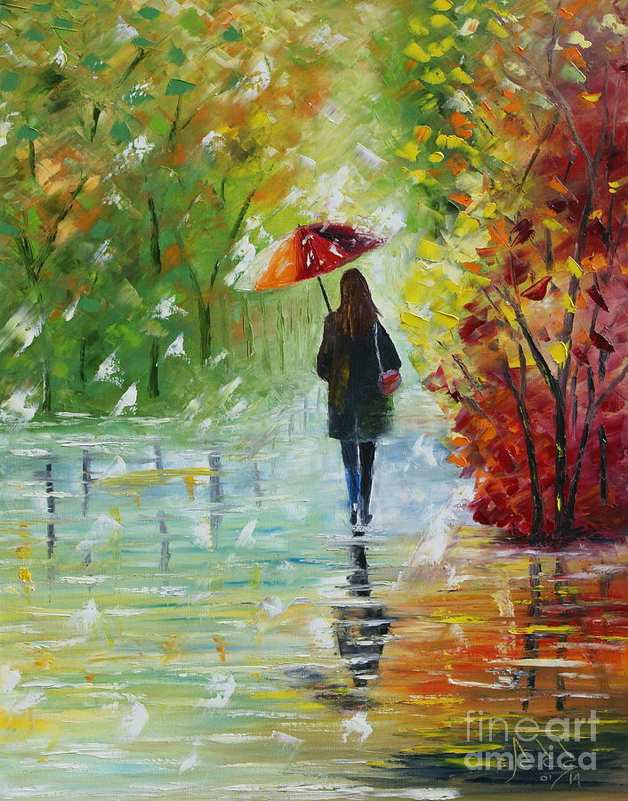 706x900 Woman Under The Rain Painting By Jorge Rueda - The Woman Painting