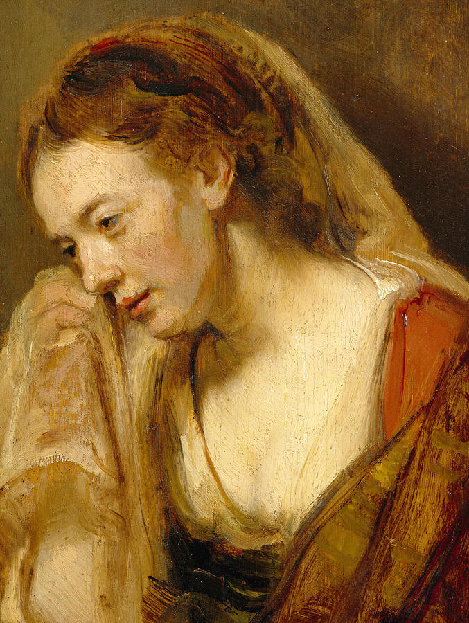 677x900 Detail Of A Weeping Woman Painting By Rembrandt - The Woman Painting