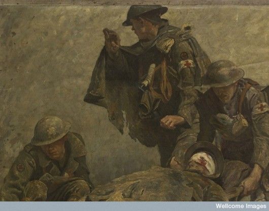 530x415 Stretcher Bearers Of The Royalrmy Medical Corps (Ramc) Lifting - The Wounded Man Painting