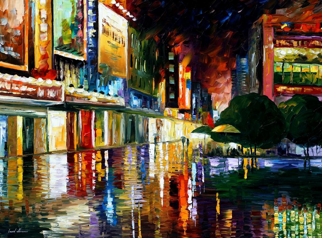 1254x926 Movie Theatre Palette Knife Oil Painting On Canvas By Leonid - Theatre Painting