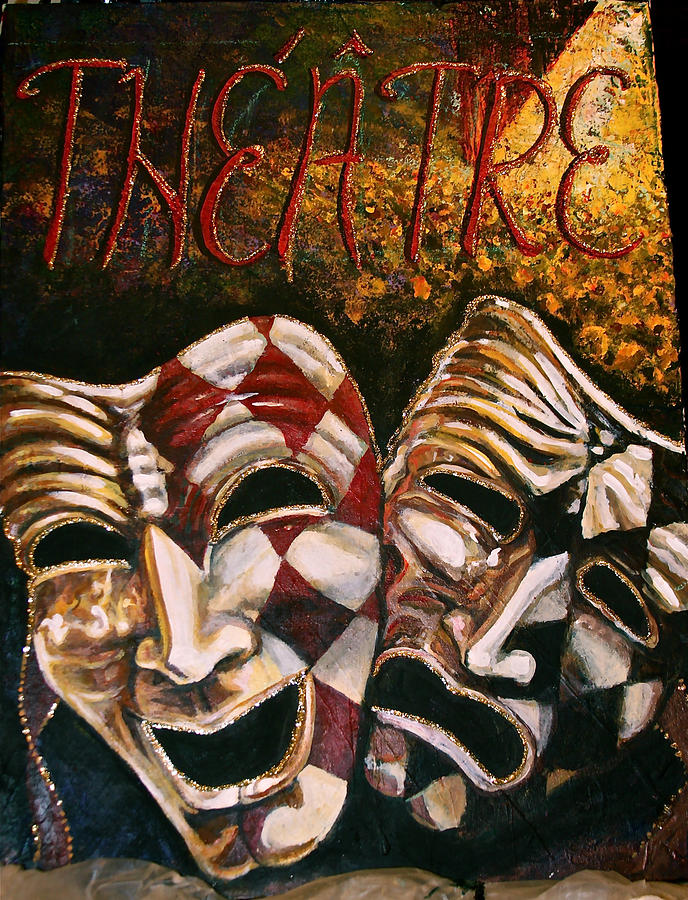688x900 Theatre Masks Comedy And Tragedy Painting By Martha Bennett - Theatre Painting