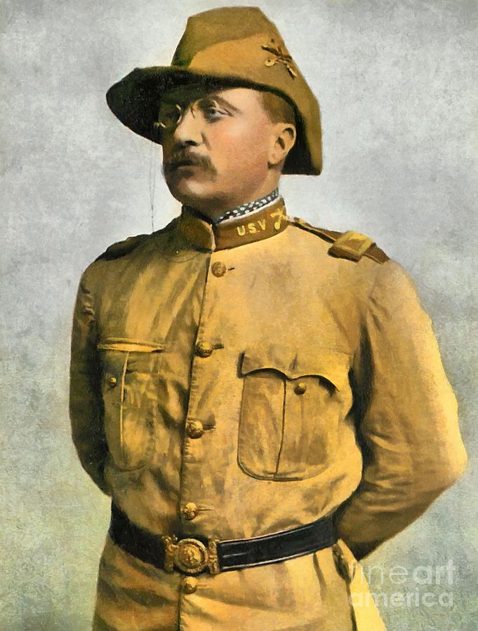 681x900 Theodore Roosevelt As A Rough Rider Painting By Vincent Monozlay - Theodore Roosevelt Painting