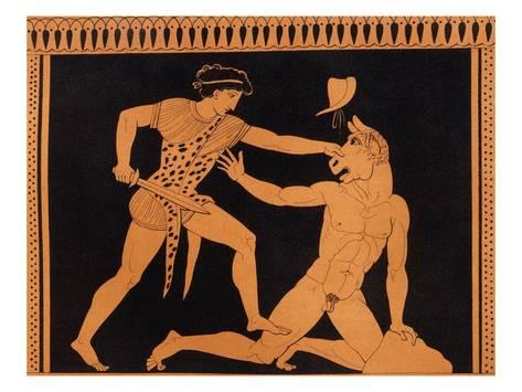 473x355 Victory Of Theseus Over The Minotaur, After A Greek Vase Painting - Theseus And The Minotaur Painting