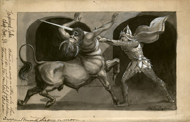 375x241 Illustration Art, Theseus And The Minotaur, J. Watson Davis - Theseus And The Minotaur Painting