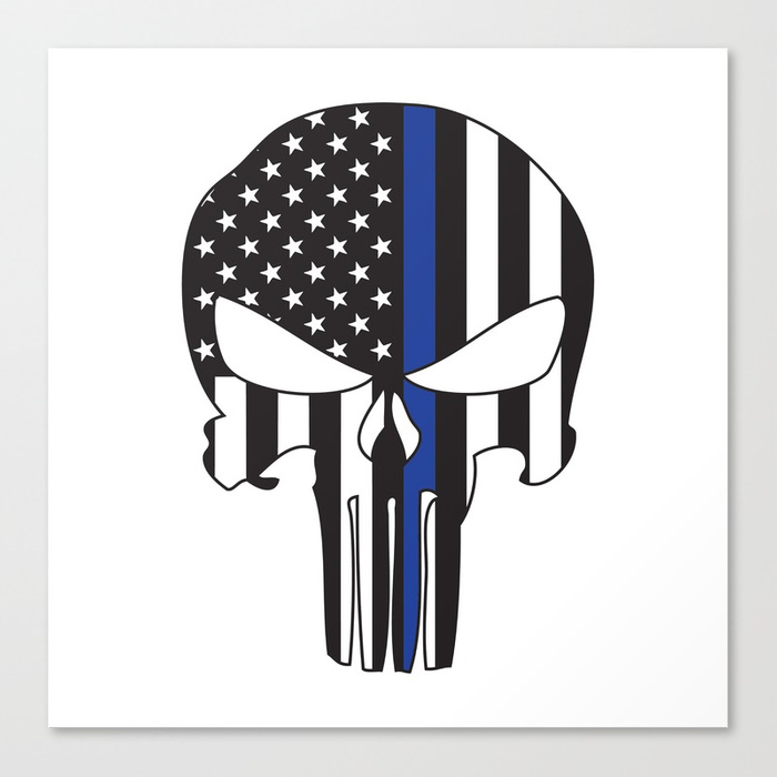 700x700 Punisher Skull American Flag Thin Blue Line Canvas Print By - Thin Blue Line Canvas Painting