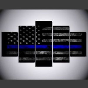 300x300 5 Panel American Flag Police Thin Blue Line Canvas Hd Prints - Thin Blue Line Canvas Painting