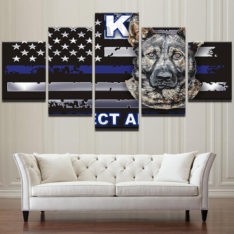 800x800 5 Piece Thin Blue Line K9 Canvas Painting Wall Art For Sale It - Thin Blue Line Canvas Painting