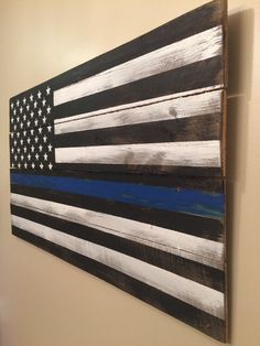 236x314 Thin Blue Line American Wood Flag Wood Flag, Flags - Thin Blue Line Flag Painting