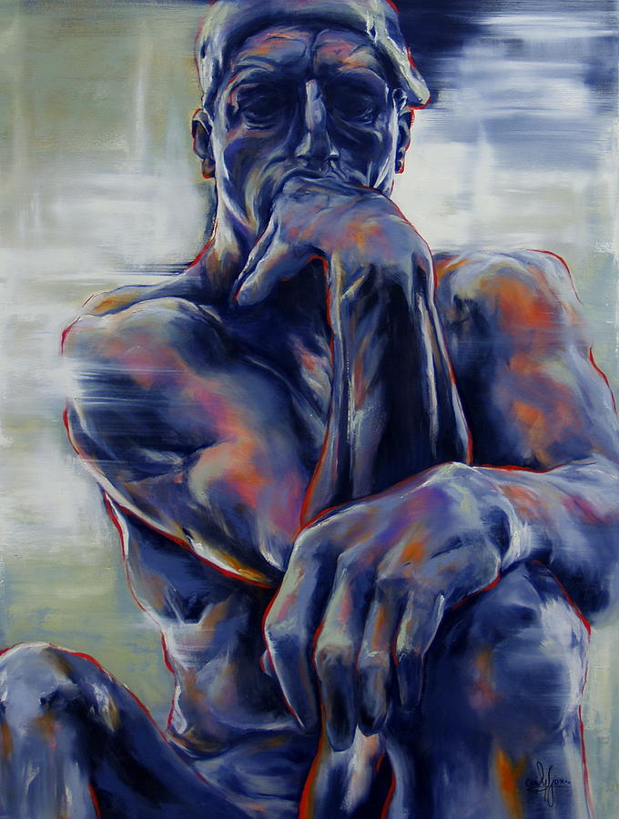 680x900 The Thinker Painting By Cindy Lee Jones - Thinker Painting