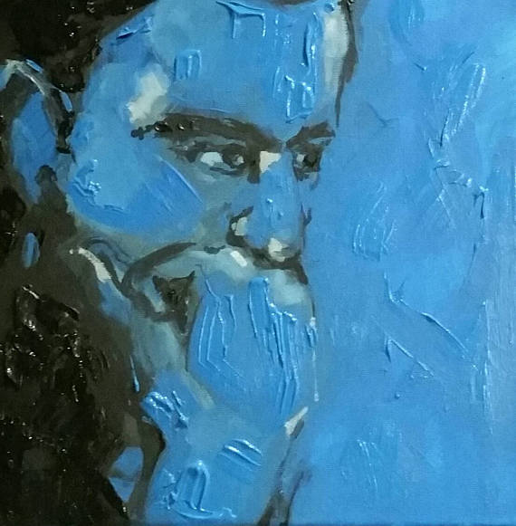 570x581 Original Acrylic Painting 10 X 10 The Thinker Figurative - Thinker Painting