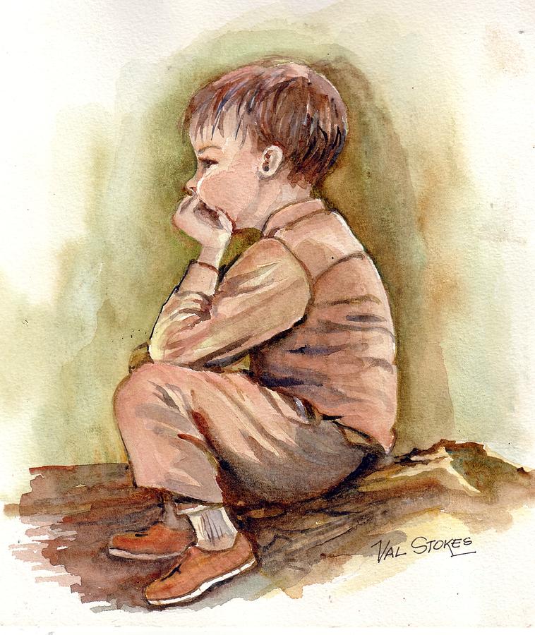 758x900 Just Thinking Painting By Val Stokes - Thinking Painting