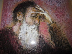300x225 Original Pastel Painting Of Italian Old Wise Thinking Man By - Thinking Painting