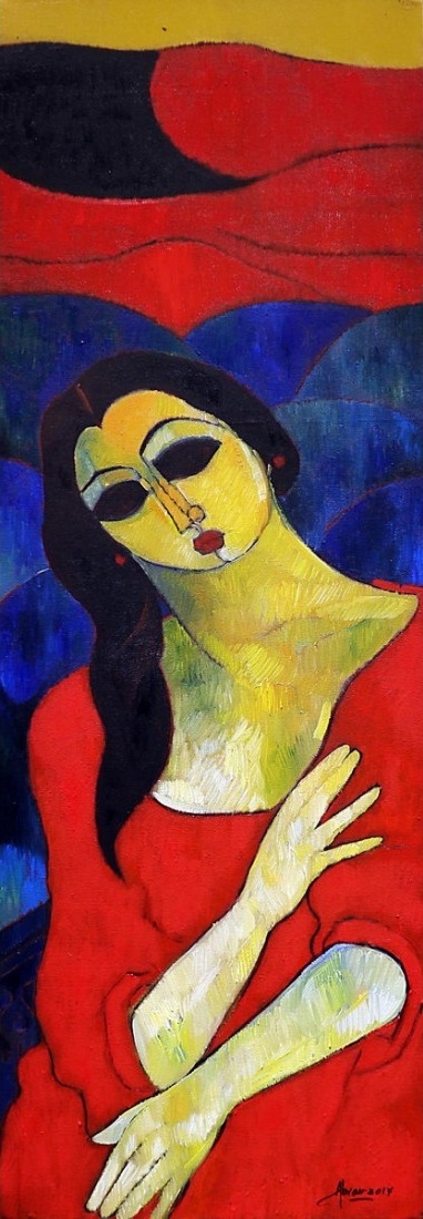 382x1100 Thinking By Artist Abrar Ahmed Oil Paintings - Thinking Painting