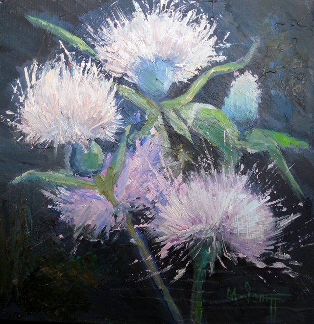 641x660 Palette Knife Painters, International Thistle Painting, Small Oil - Thistle Painting