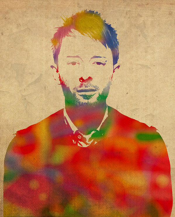 599x740 Thom Yorke Radiohead Watercolor Portrait On Worn Distressed Canvas - Thom Yorke Painting