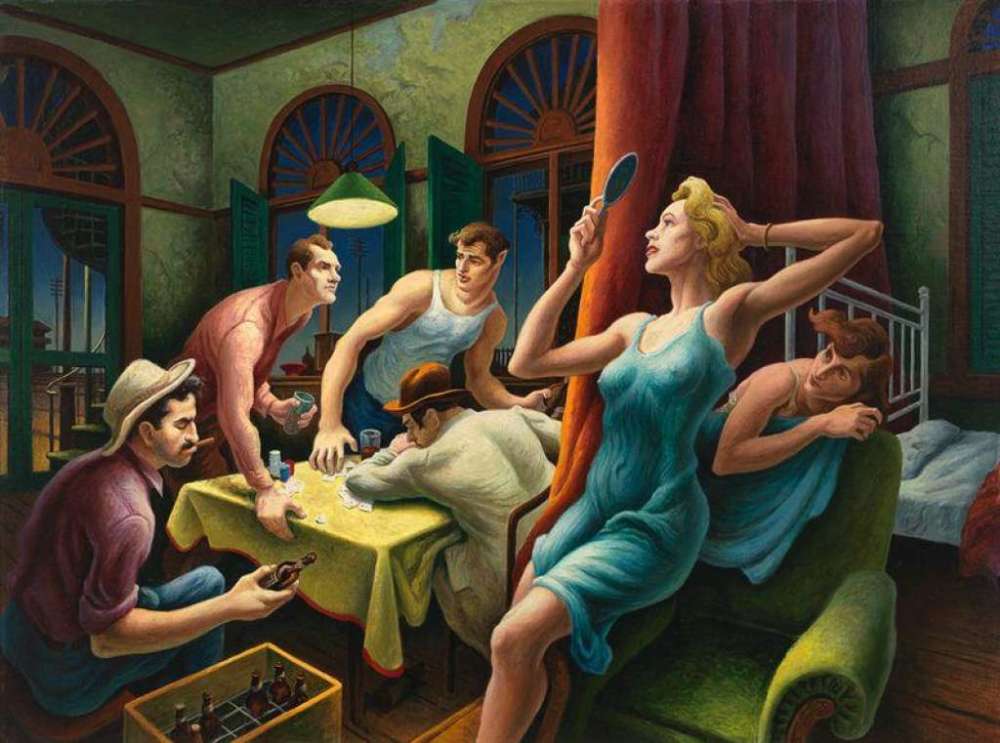 1000x743 Poker Night (From A Streetcar Named Desire) By Thomas Hart Benton - Thomas Hart Benton Painting