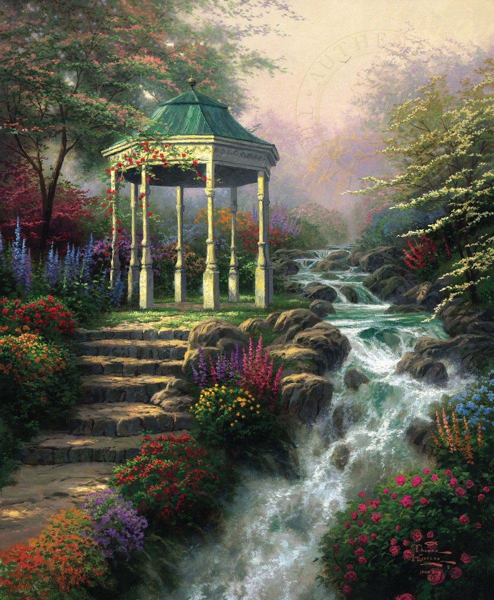 988x1200 Sweetheart Gazebo Limited Edition Art The Thomas Kinkade Company - Thomas Kinkade Painting