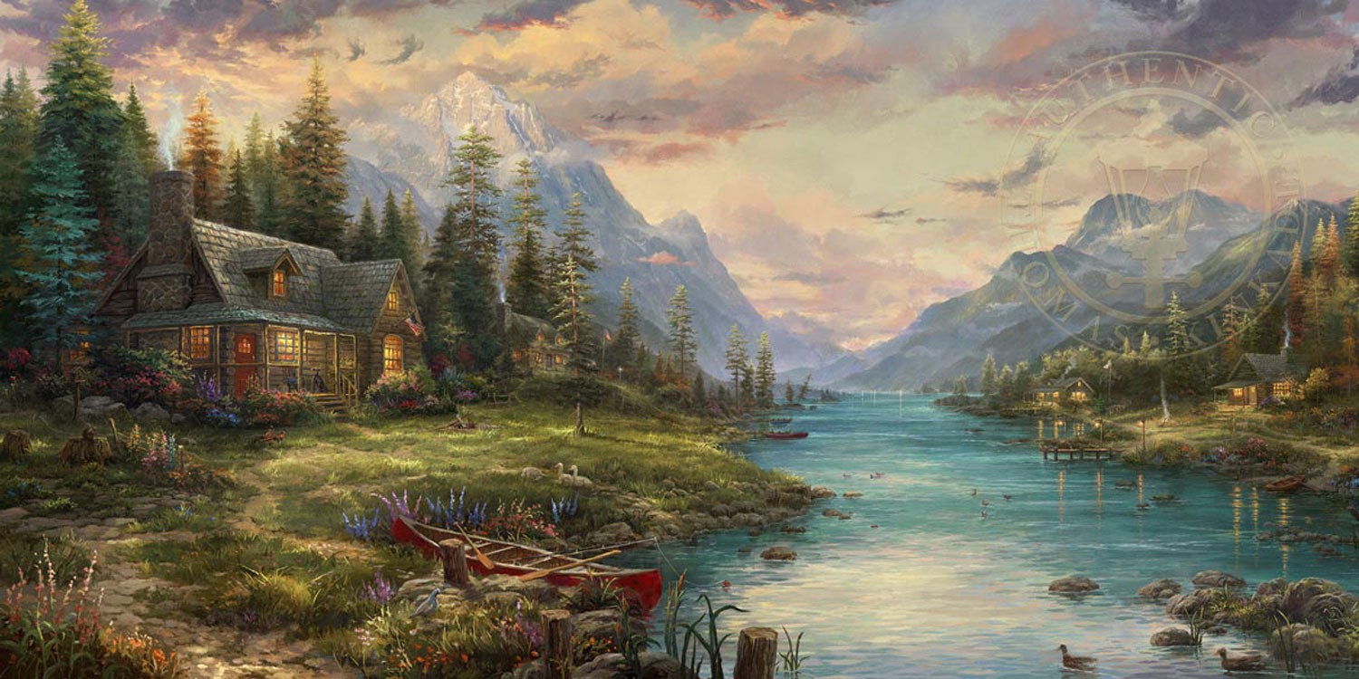 1500x750 Thomas Kinkade A Father's Perfect Day World Wide Art - Thomas Kinkade Painting