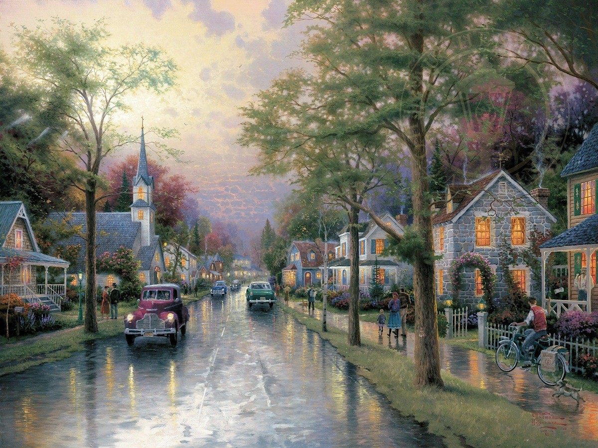1200x899 Thomas Kinkade Hometown Morning World Wide Art - Thomas Kinkade Painting