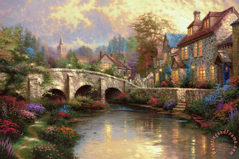 960x641 Thomas Kinkade Cobblestone Brooke Painting - Thomas Kinkade Painting