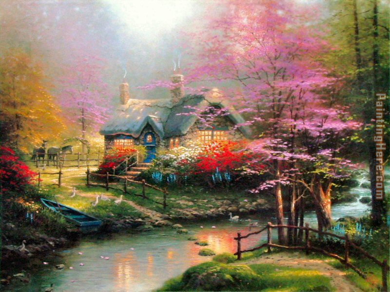 800x599 Thomas Kinkade Stepping Stone Cottage Painting Anysize 50% Off - Thomas Kinkade Painting