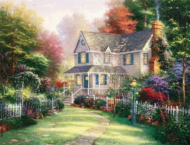 640x490 Thomas Kinkade Landscape Art Painting Reproduction Cottage - Thomas Kinkade Painting