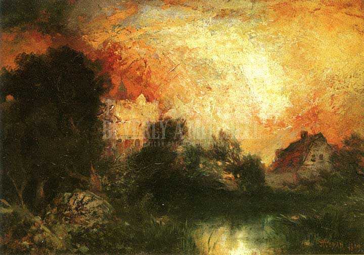 720x505 Sunset Beyond The Cottage By Thomas Moran Giclee Print - Thomas Moran Sunset Painting
