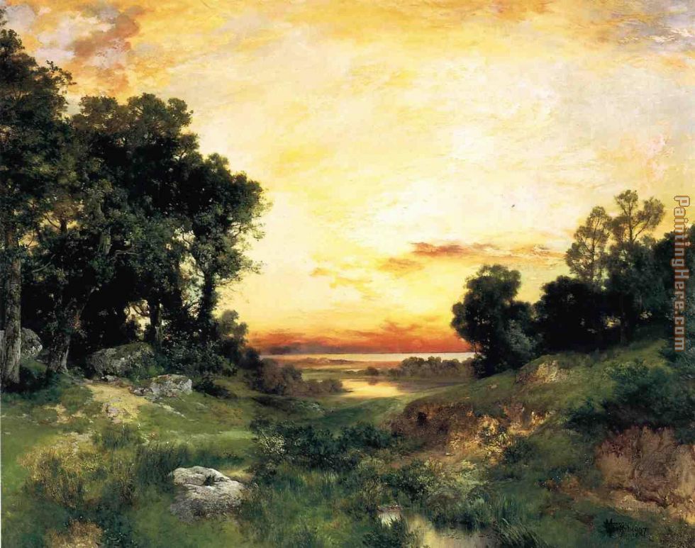 980x773 Thomas Moran Sunset, Long Island Sound Painting Anysize 50% Off - Thomas Moran Sunset Painting