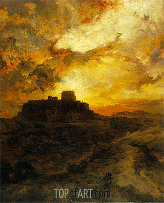 324x400 Sunset, Pueblo Del Wape, Arizona Thomas Moran Painting 9257 - Thomas Moran Sunset Painting