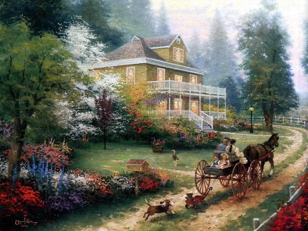 1024x768 Thomas Kinkade Sunday - Thomas Painting