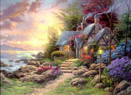 520x380 Thomas Kinkade Seaside Hideaway Painting - Thomas Painting