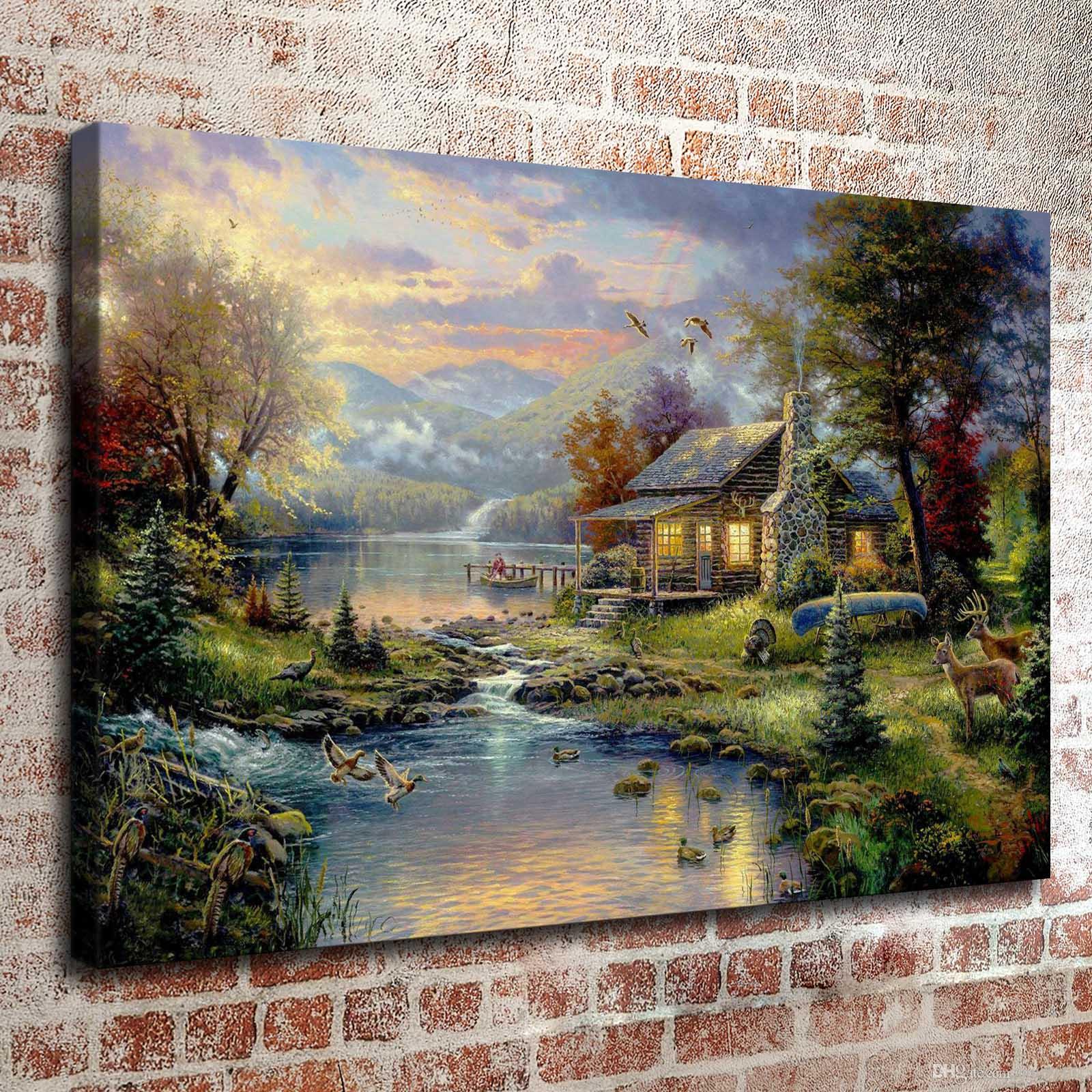 1600x1600 Best Thomas Kinkade Oil Painting Landscape Rural Cottage Series 3 - Thomas Painting