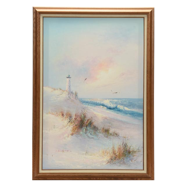 640x640 J. Thompson Original Coastal Oil Painting On Canvas Ebth - Thompson Oil Painting
