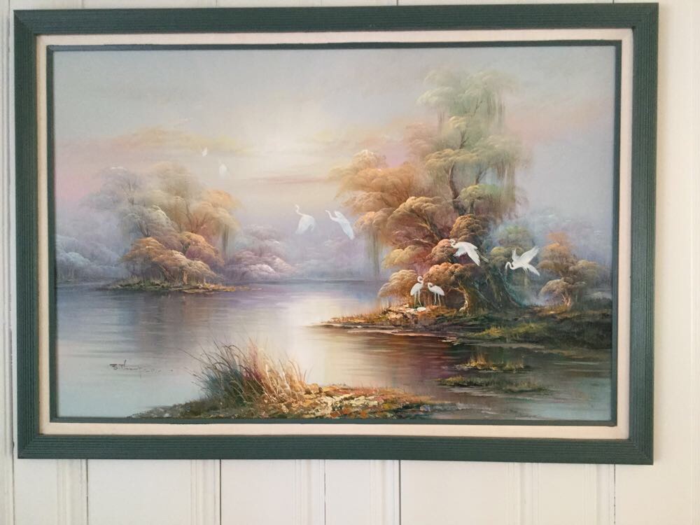 1000x750 S. Thompson Oil Painting Of Cranes Ebth - Thompson Oil Painting