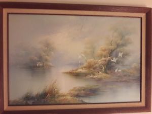 300x225 Vintage Oil Painting By J Judy Thompson Florida Everglades - Thompson Oil Painting