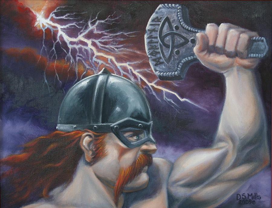 900x687 Thor God Of Thunder Painting By Dan Mills - Thor Norse Mythology Painting