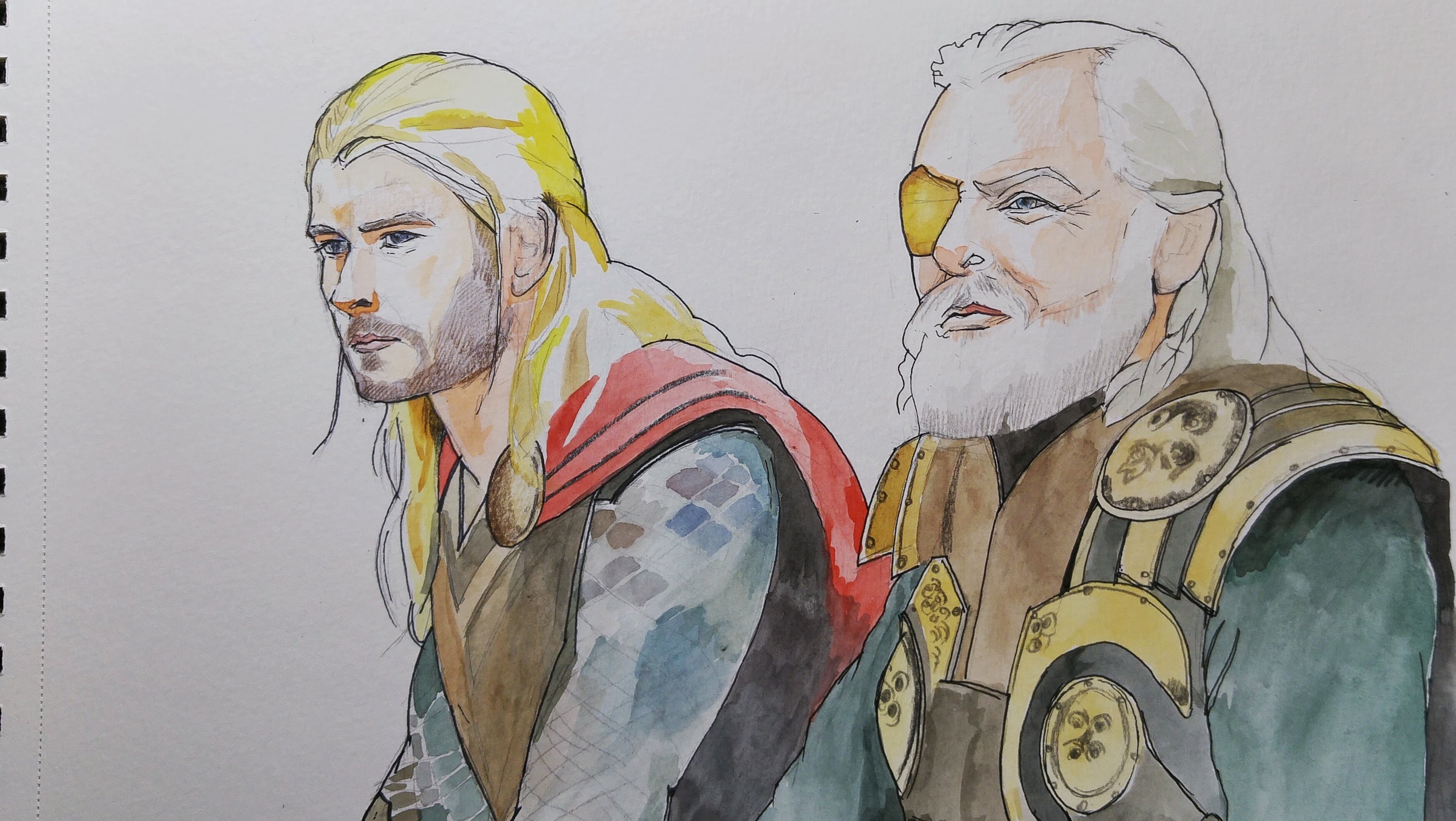3494x1970 Painting Thor And Odin (Mcu) With Watercolor - Thor Painting