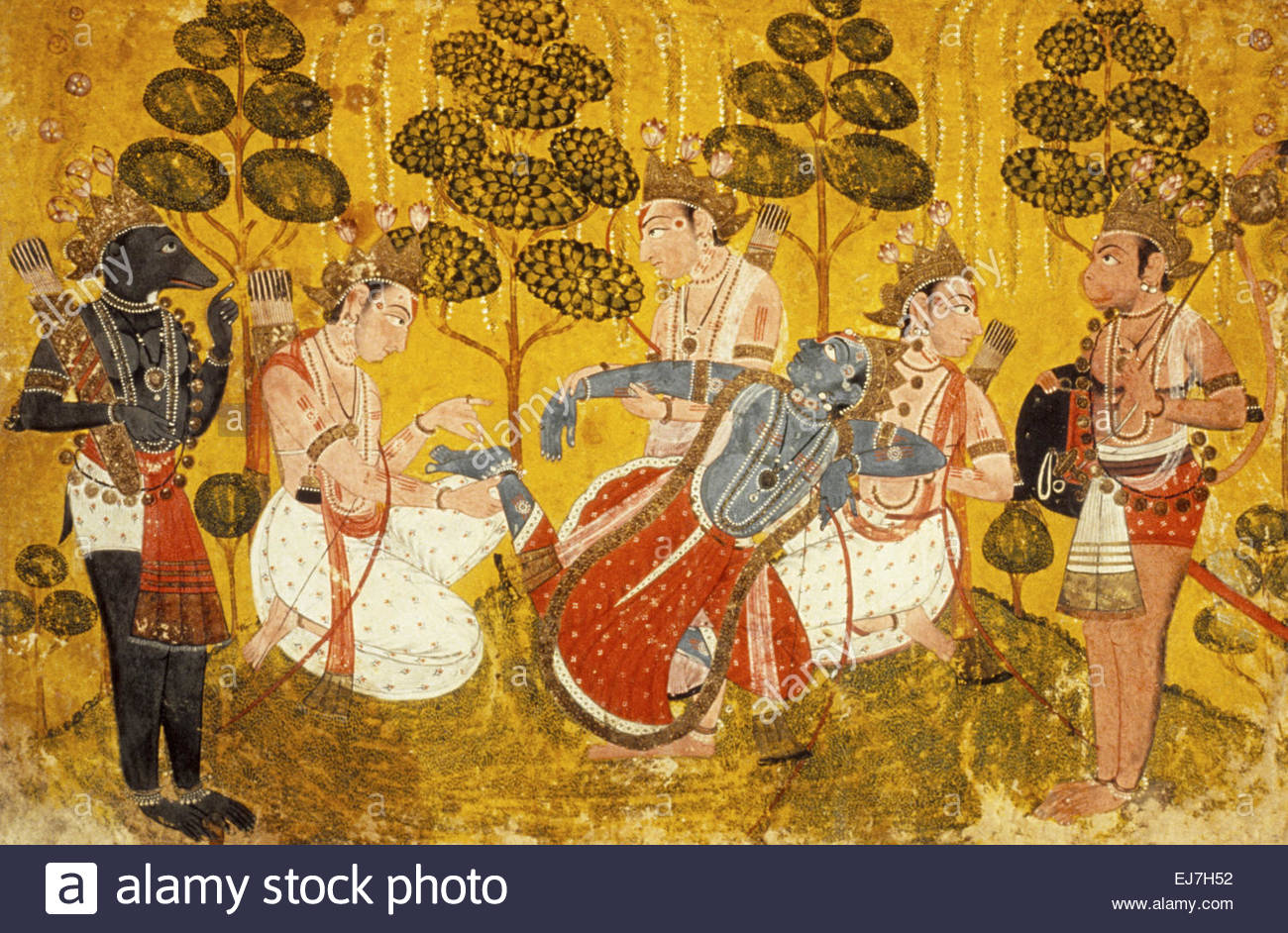 1300x942 Lakshmana Removing A Thorn From Rama's Foot. Ramayana Scene - Thorn Painting
