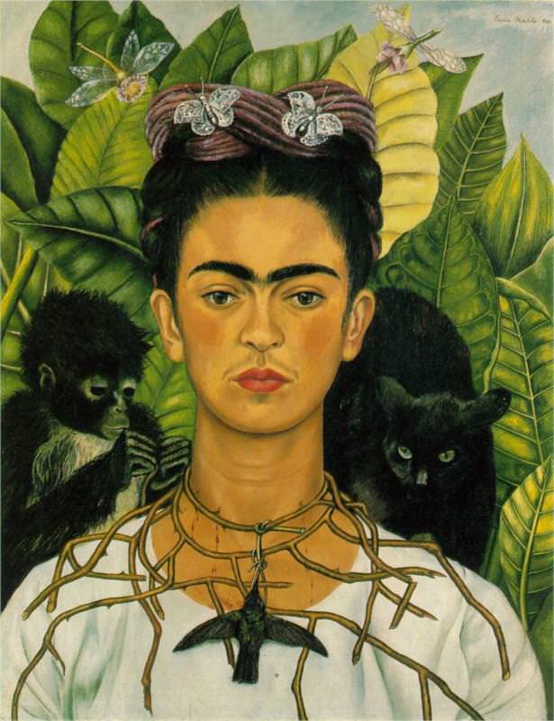 615x800 Self Portrait With Thorn Necklace And Hummingbird, 1940, By Frida - Thorn Painting