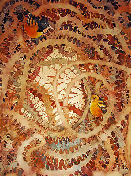 428x576 Thorn Birds By Helen Klebesadel (Watercolor Painting) Artful Home - Thorn Painting