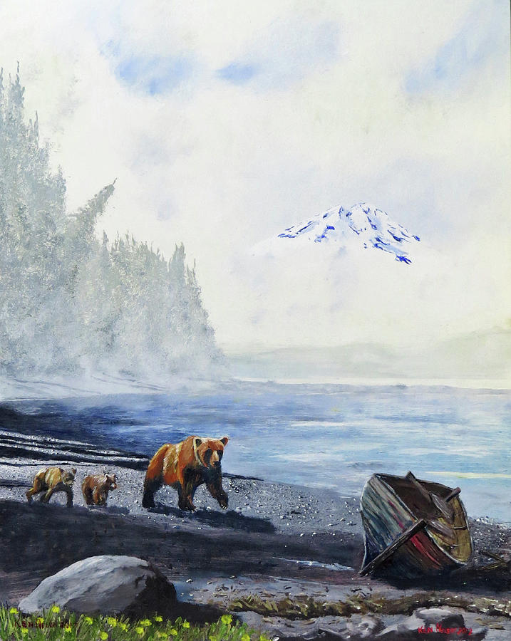 717x900 Redoubt And The Three Bears Painting By Kenneth Nelson - Three Bears Painting