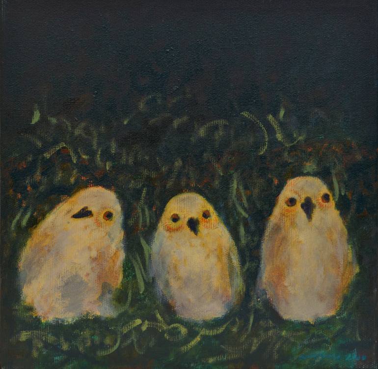 770x751 Saatchi Art Three Birds Painting By Milinko Kokovic - Three Birds Painting