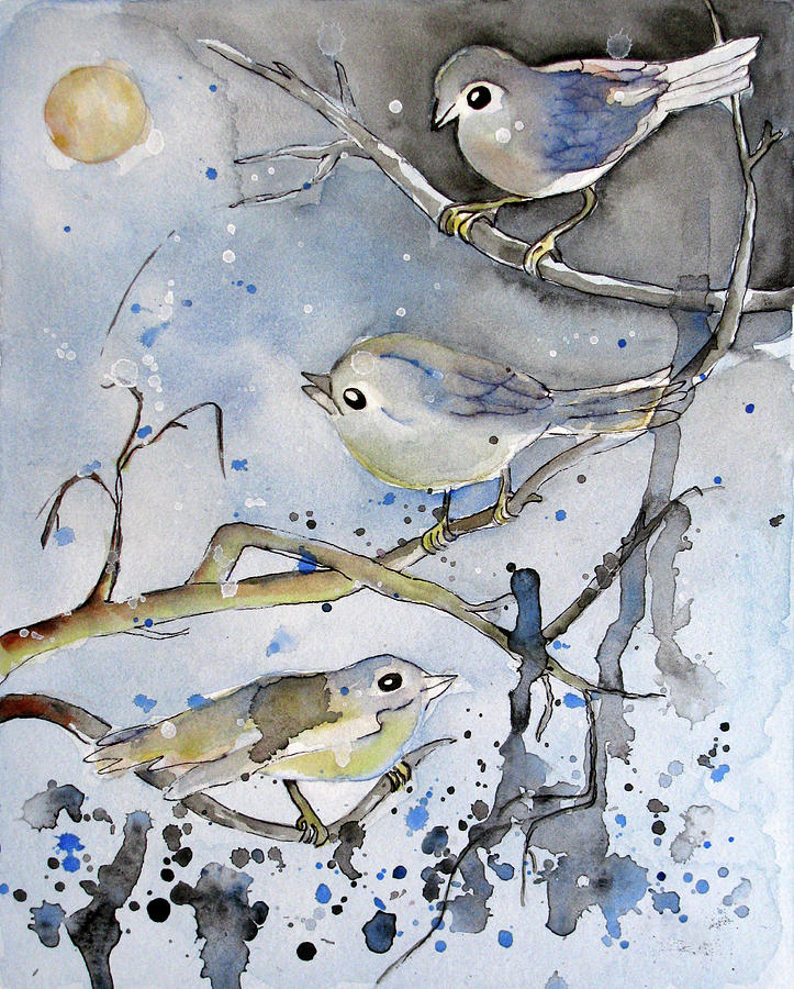 723x900 Three Birds Moon Painting By Maggie Turner - Three Birds Painting