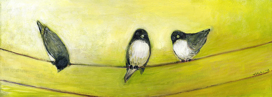 900x321 Three Birds On A Wire No 2 Painting By Jennifer Lommers - Three Birds Painting