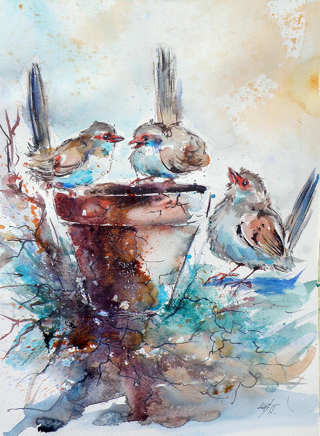 661x900 Three Birds Painting By Kovacs Anna Brigitta - Three Birds Painting