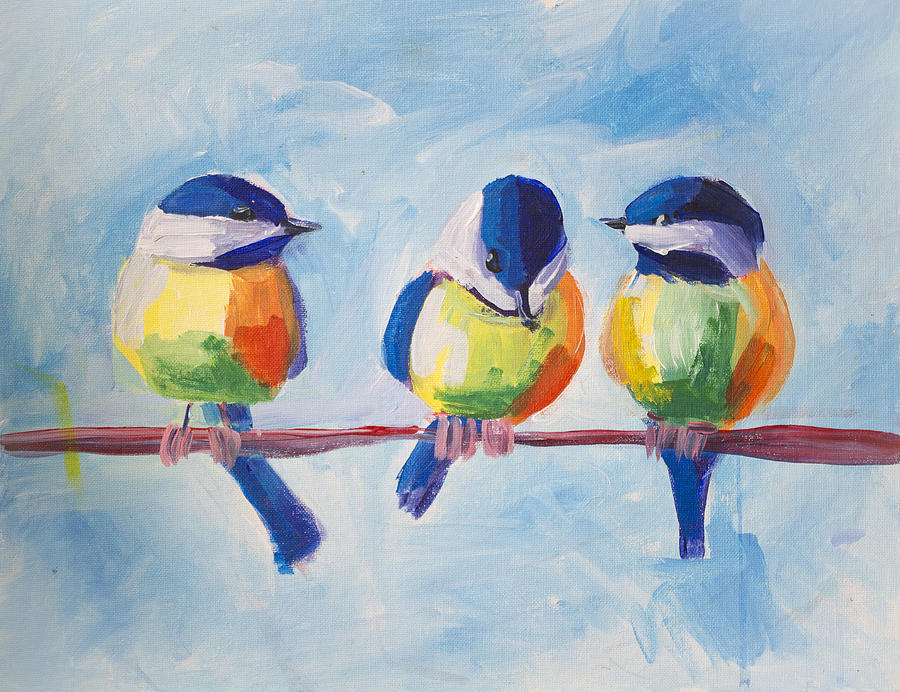 900x692 Three Birds Painting By Richard Fritz - Three Birds Painting