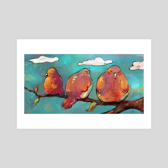540x540 Three Birds, An Art Print By Natalie Gornicki - Three Birds Painting